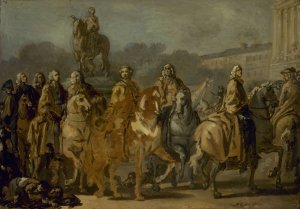 Inauguration de la statue de Louis XV, sur la place du meme nom, par le corps de la Ville de Paris, le 20 juin 1763 by Joseph-Marie Vien Oil Painting