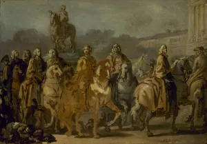 Inauguration de la statue de Louis XV, sur la place du meme nom, par le corps de la Ville de Paris, le 20 juin 1763 by Joseph-Marie Vien Oil Painting