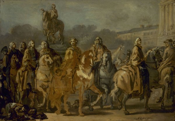 Inauguration de la statue de Louis XV, sur la place du meme nom, par le corps de la Ville de Paris, le 20 juin 1763  by Joseph-Marie Vien - Hand-Painted Oil Painting Reproduction