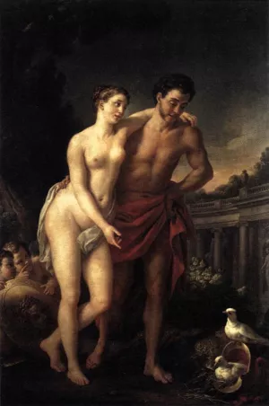Venus Showing Mars Her Doves Making a Nest in His Helmet by Joseph-Marie Vien Oil Painting