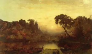 River at Dusk by Joseph Morviller - Oil Painting Reproduction