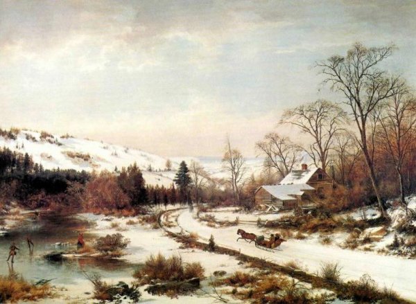 Winter Scene Near Medford, Massachusetts by Joseph Morviller - Hand-Painted Oil Painting Reproduction