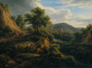 Waldige Berglandschaft mit Ruine by Joseph Mossmer Oil Painting