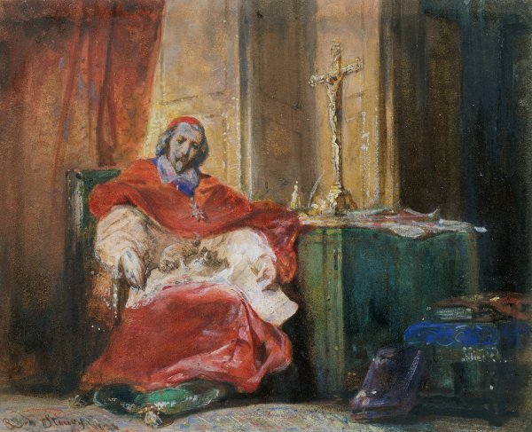 Cardinal Richelieu  by Joseph Nicolas Robert-Fleury - Hand-Painted Oil Painting Reproduction