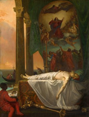 Titian Lying in State in the Palazzo Barbarigo by Joseph Nicolas Robert-Fleury Oil Painting