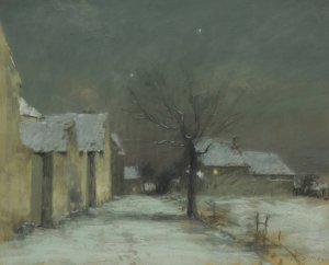 Neige et clair de lune a Chamigny by Joseph-Paul Mesle Oil Painting