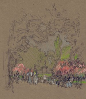 Benches in Kensington Park by Joseph Pennell Oil Painting
