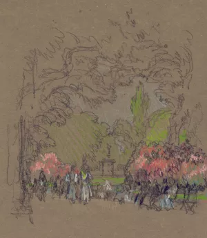 Benches in Kensington Park by Joseph Pennell Oil Painting