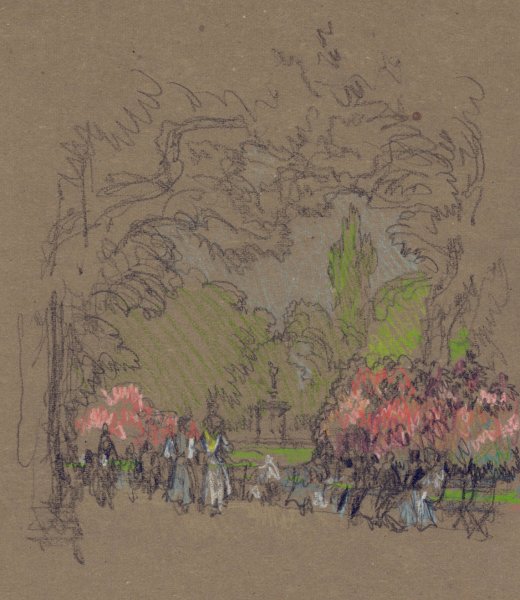Benches in Kensington Park  by Joseph Pennell - Hand-Painted Oil Painting Reproduction