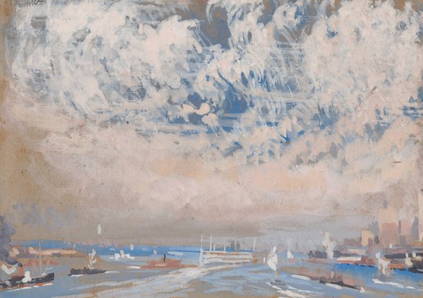 Busy Bay  by Joseph Pennell - Hand-Painted Oil Painting Reproduction