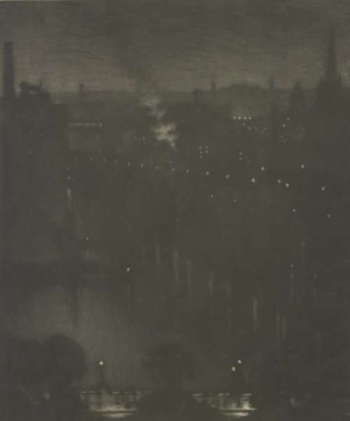 Charing Cross Bridge at Night  by Joseph Pennell - Hand-Painted Oil Painting Reproduction