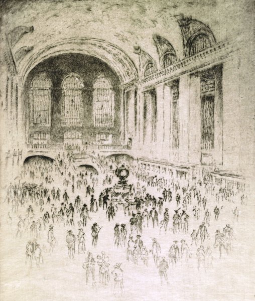 Concourse, Grand Central  by Joseph Pennell - Hand-Painted Oil Painting Reproduction