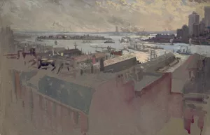 New York Bay from the Margaret by Joseph Pennell Oil Painting