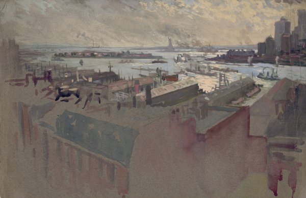 New York Bay from the Margaret  by Joseph Pennell - Hand-Painted Oil Painting Reproduction