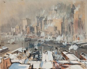 New York Harbor by Joseph Pennell Oil Painting