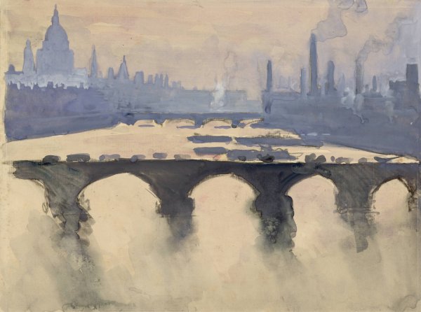 Out of my London window; dome and spires and chimneys, mist and smoke  by Joseph Pennell - Hand-Painted Oil Painting Reproduction