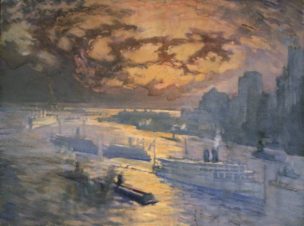 Reflective River  by Joseph Pennell - Hand-Painted Oil Painting Reproduction
