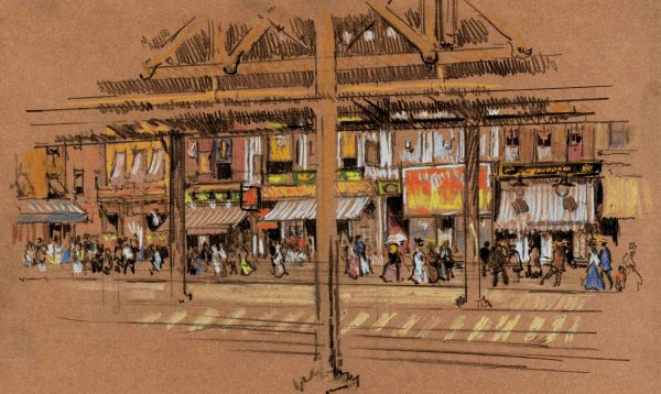 Sixth Avenue  by Joseph Pennell - Hand-Painted Oil Painting Reproduction