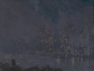 Skyscrapers at Night by Joseph Pennell Oil Painting