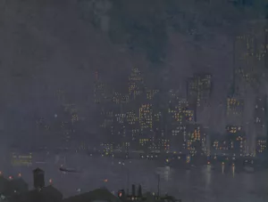 Skyscrapers at Night by Joseph Pennell Oil Painting