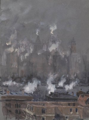 Smoke and Fog on Gray Day, New York City by Joseph Pennell Oil Painting