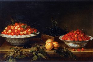 Still Life With Plate Of Cherries by Joseph Plepp Oil Painting