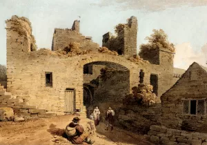 The Entrance To Conway Castle, Caernarvonshire by Joseph Powell Oil Painting