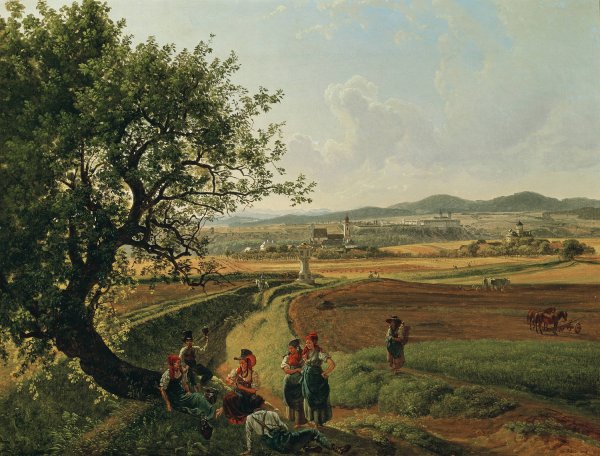 Ansicht der Herrschaften Schloss Emmersdorf und Rothenhof mit Stift Melk im Hintergrund  by Joseph Rebell - Hand-Painted Oil Painting Reproduction