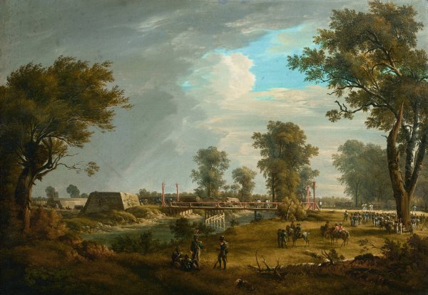 Main Product Photo of Der franzosische Ruckzug aus der Lobau und der verwundete Marschall Jean Lannes  Painting by Joseph Rebell