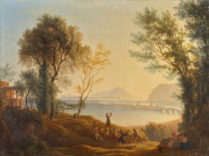 Italienische Landschaft mit Sonnenuntergang by Joseph Rebell Oil Painting
