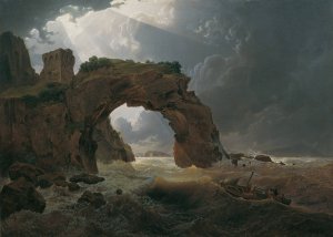 Meeressturm beim Arco di Miseno bei Miliscola mit Blick gegen Nisida by Joseph Rebell Oil Painting