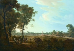 Szene aus den Napoleonischen Kriegen; Der Beginn des Bruckenkopfes in der Lobau by Joseph Rebell Oil Painting
