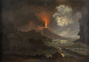 Vesuvausbruch bei Nacht mit Blick auf die Scuola di Virgilio Oil painting by Joseph Rebell