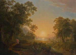 Waldlandschaft mit Sonnenaufgang by Joseph Rebell Oil Painting