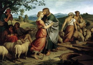 Jacob Encountering Rachel with Her Fathers Herds by Joseph Ritter Von Fuhrich Oil Painting