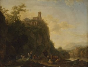 Mountain landscape with cattle by Joseph Roos Oil Painting