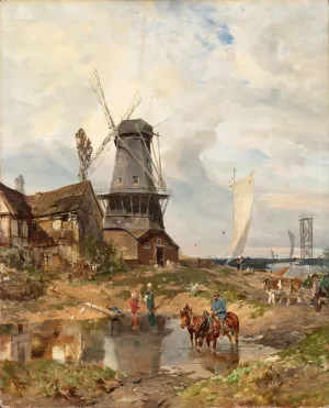 A landscape with a mill by Joseph Rummelspacher Oil Painting