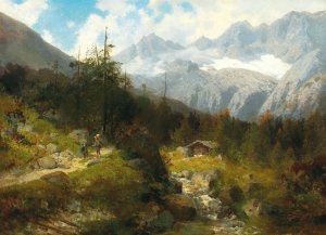 Scene between Handeck and Grimsel by Joseph Schoyerer Oil Painting
