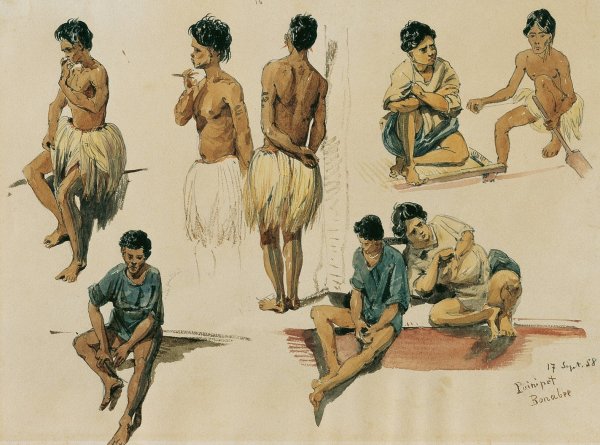 Eingeborene der Insel Puinipet  by Joseph Selleny - Hand-Painted Oil Painting Reproduction
