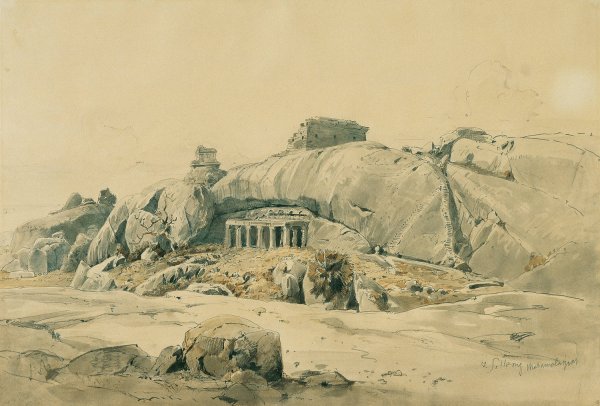 Felsentempel von Mamallapuram  by Joseph Selleny - Hand-Painted Oil Painting Reproduction