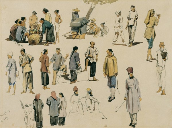 Figurenstudien von Chinesen  by Joseph Selleny - Hand-Painted Oil Painting Reproduction
