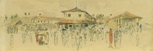 Fischmarkt in Point de Galle auf Ceylon by Joseph Selleny Oil Painting