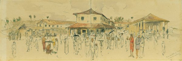 Fischmarkt in Point de Galle auf Ceylon  by Joseph Selleny - Hand-Painted Oil Painting Reproduction