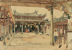Hof eines chinesischen Tempels in Singapur by Joseph Selleny Oil Painting