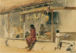 Huhnerhandler in Point de Galle auf Ceylon by Joseph Selleny Oil Painting