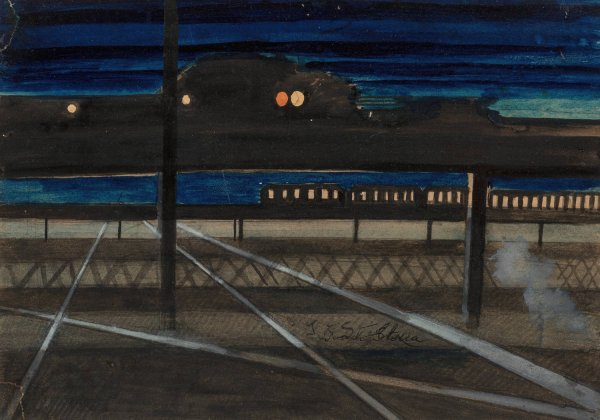 Elevated Railroad  by Joseph Stella - Hand-Painted Oil Painting Reproduction