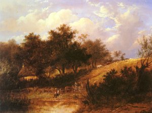 Landscape with Figure Resting Beside a Pond by Joseph Thors Oil Painting