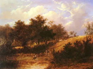 Landscape with Figure Resting Beside a Pond by Joseph Thors - Oil Painting Reproduction