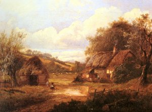 Landscape with Figures Outside a Thatched Cottage