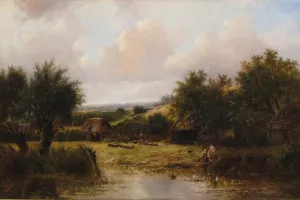 On a Farmstead by Joseph Thors - Oil Painting Reproduction